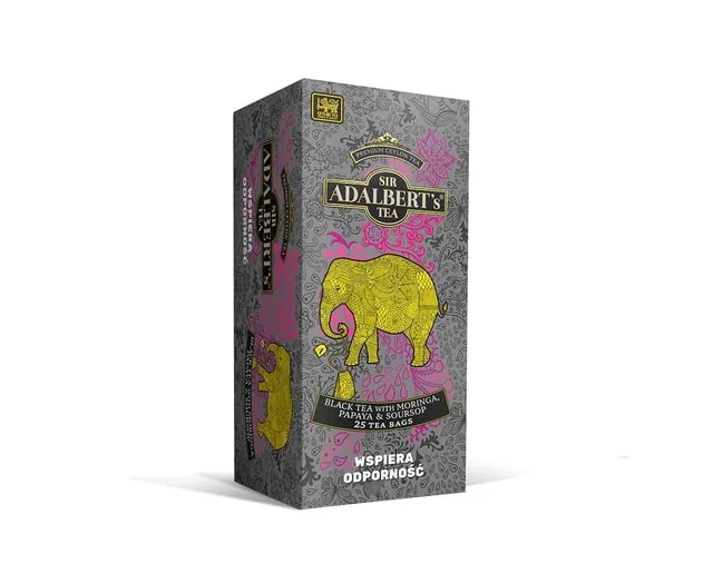 ADALBERT'S BLACK TEA WITH MORINGA, PAPAYA &amp; SOURSOP SASZETKI 25X2G KARTONIK