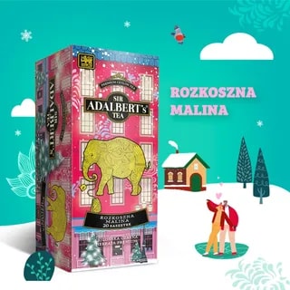 Zimowa Czarna Herbata Cejlońska Adalbert's Tea ROZKOSZNA MALINA 20 Saszetek