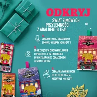 Zimowa Czarna Herbata Cejlońska Adalbert's Tea ROZKOSZNA MALINA 20 Saszetek