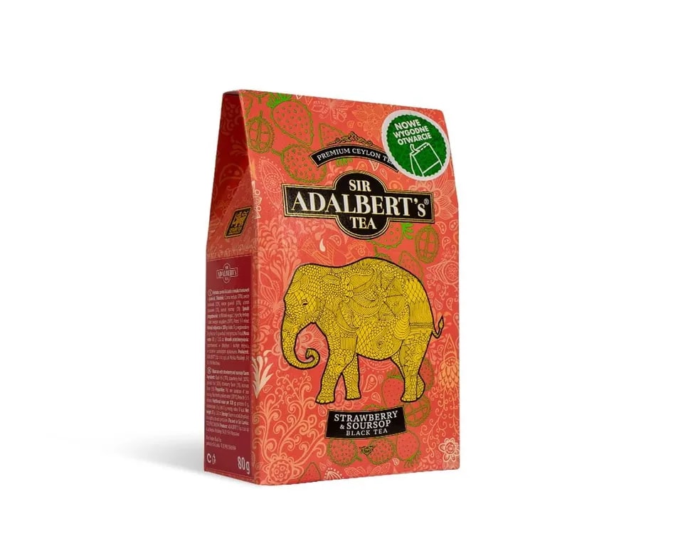 ADALBERT'S STRAWBERRY &amp; SOURSOP BLACK TEA LIŚCIASTA 80G KARTONIK