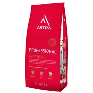 Opakowanie kawy Astra Professional Cafe Crema o wadze 1 kg, idealne dla miłośników aromatycznego espresso oraz delikatnych napojów kawowych. Produkt charakteryzuje się wyjątkową jakością ziaren, które są starannie palone z zastosowaniem technologii Pure Roasting Method, zapewniając głęboki smak i przyjemny aromat.