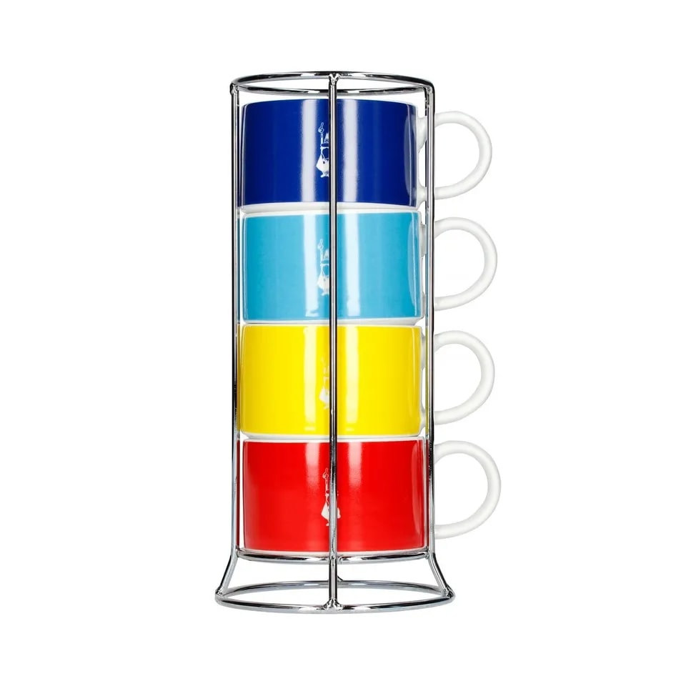 Bialetti Color - Zestaw 4 filiżanek do cappuccino na stojaku