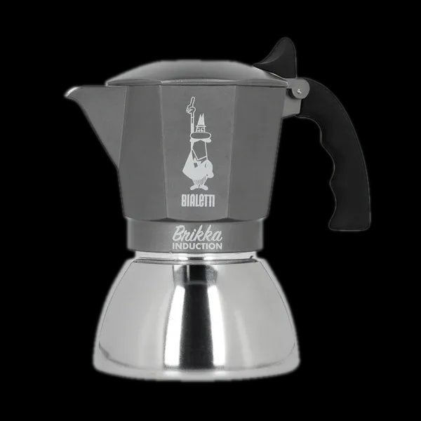 Bialetti Brikka Induction, kawiarka na 4 filiżanki, szaro-srebrna z czarnym uchwytem, idealna do indukcji