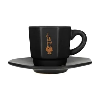 Bialetti - Zestaw 4 filiżanek z podstawką - Czarny z miedzianym logo