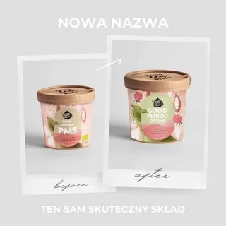 Nowa nazwa ziołowej mieszanki herbaty, wcześniej „Once Upon a PMS”, obecnie „Good Period of Time”, sprzyjającej komfortowi w trakcie menstruacji. Produkt doskonały dla kobiet, stworzony z naturalnych składników wspomagających zdrowie i samopoczucie.
