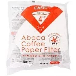 Filtry papierowe Cafec Abaca Cup 4 białe – opakowanie 100 sztuk do drippera 2–4 filiżanki, ekologiczne i wydajne filtry z włókna abaka, dostępne w sklepie z kawą Coffee Selection
