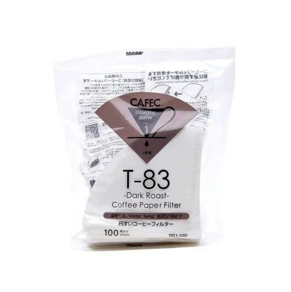 Filtry papierowe Cafec T-83 Dark Roast do ciemno palonej kawy – rozmiar cup 1, 100 sztuk – idealne do precyzyjnego parzenia w sklepie Coffee Selection