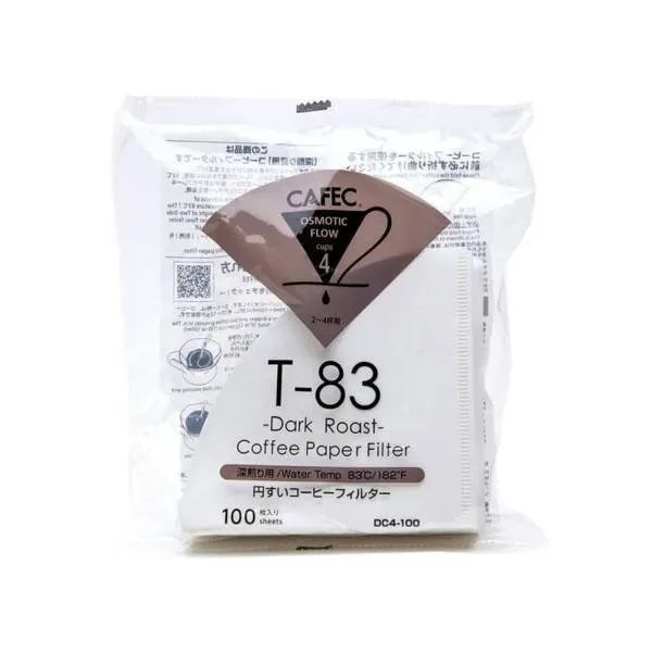 Filtry papierowe Cafec T-83 Dark Roast cup 4 – 100 sztuk – do kawy ciemno palonej, idealne do dripperów V60, dostępne w sklepie Coffee Selection