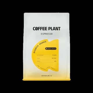 Opakowanie kawy Coffee Plant, Etiopia Oromia, o gramaturze 250g, wyprodukowane z wysokiej jakości ziaren z Etiopii, obrabianych metodą naturalną. Intensywny smak i aromat, charakterystyczny dla regionu Oromia, doskonały do espresso.