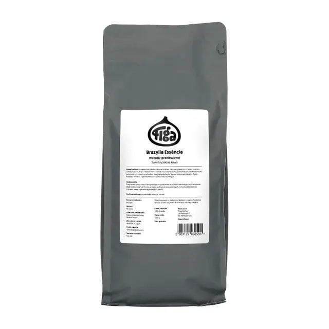 Opakowanie kawy Brazylia Essência, idealnej do parzenia metodami przelewowym, ukazuje elegancką szarość z wyraźnym logo producenta. Dzięki unikalnemu połączeniu smaków, ta kawa zapewnia wyjątkowe doświadczenia degustacyjne, wprowadzając nuty słodyczy i owocowości do Twojej filiżanki.