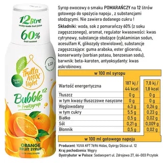 Syrop FruttaMax POMARAŃCZA LIGHT 500ml na 12 litrów