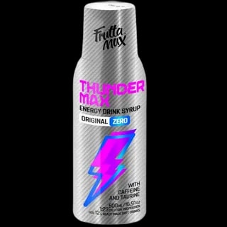 Frutta Max Thunder Max Zero – syrop energetyczny bez cukru o intensywnym smaku. Zawiera kofeinę i taurynę, idealny do przygotowania napoju energetycznego w proporcji 1:23. Butelka 500 ml wystarcza na 12 litrów gotowego napoju.