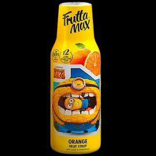 Frutta Max Minions Pomarańcza – syrop owocowy o intensywnym smaku soczystej pomarańczy, zawierający 60% owoców. Umożliwia przygotowanie aż 12 litrów napoju. Wzbogacony cukrem i słodzikami, idealny do rozcieńczania z wodą. Opakowanie ozdobione grafiką Minionka z filmu "Despicable Me 4". Doskonały wybór dla fanów cytrusowych napojów i kreatywnych smaków.