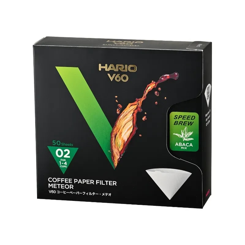 Opakowanie filtrów papierowych Hario V60 Meteor, idealnych do przygotowania aromatycznej kawy w metodzie przelewowej. Zestaw zawiera 50 wysokiej jakości filtrów, które zapewniają doskonałe parzenie i czysty smak napoju.