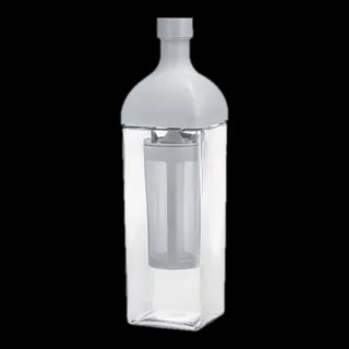 Przejrzysta butelka do zaparzania kawy na zimno Hario Ka-Ku o pojemności 1 litra, z białą nakrętką i wewnętrznym filtrem, idealna do przygotowania cold brew w domu