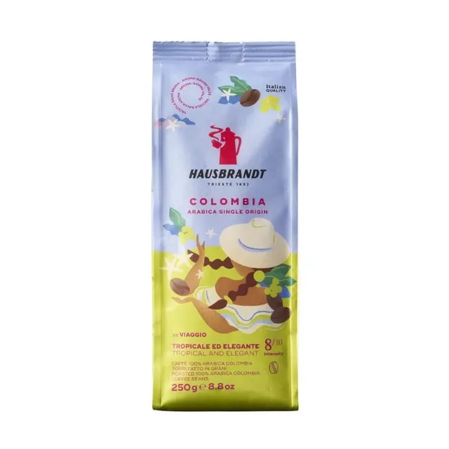 Opakowanie kawy Hausbrandt Colombia zawiera 250 g wysokiej jakości ziaren Arabica, pochodzących z Kolumbii. Wyjątkowy smak i elegancki aromat sprawią, że każda filiżanka będzie niezapomnianą chwilą przyjemności.