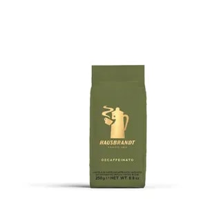 Opakowanie 250g kawy bezkofeinowej Hausbrandt Decaffeinato, idealne dla miłośników aromatycznego smaku bez kofeiny. Wyjątkowa mieszanka zapewnia intensywne doznania smakowe, doskonała do parzenia w domowym zaciszu.