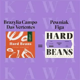 Obraz przedstawia kawę Brazylia Campo Das Vertentes od Hard Beans, ukazując zarówno oryginalne opakowanie produktu, jak i jego nową wersję z etykietą Pewniak Figa. Idealna dla miłośników kawy, ta wyjątkowa mieszanka zapewnia głęboki smak oraz aromat, doskonała do parzenia w filtrze.