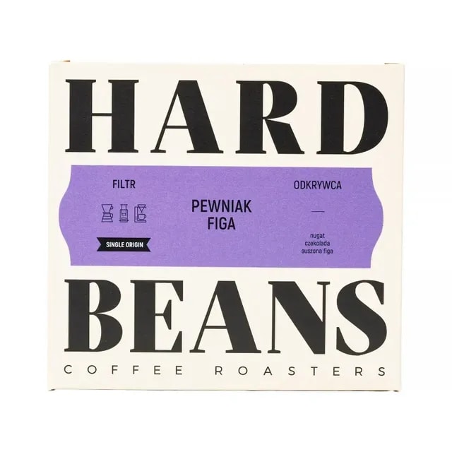 Opakowanie kawy Single Origin Pełniak Figa od Hard Beans prezentuje unikalne połączenie aromatów, w tym nugatu, czekolady i suszonej figi. Idealna dla miłośników wyjątkowych smaków, kawa ta dostarczy niezapomnianych doznań podczas parzenia i degustacji.