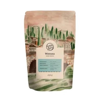 Opakowanie kawy Werona Blend Arabika o wadze 250g, pochodzącej z Peru i Brazylii, charakteryzujące się niską kwasowością i delikatnym smakiem czekolady. Idealna do przygotowania w ekspresach ciśnieniowych oraz alternatywnych metodach parzenia, sprawi, że każde parzenie kawy stanie się wyjątkowym doświadczeniem.