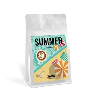 Opakowanie 250g kawy ziarnistej JAVA Summer Espresso z Peru – edycja limitowana o letnim charakterze i słodkim profilu smakowym, dostępna w sklepie Coffee Selection.