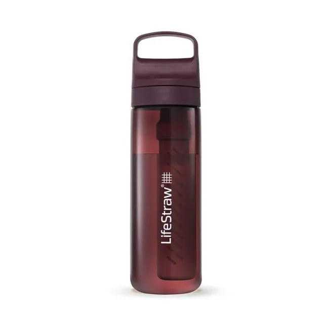 Bordowa butelka LifeStraw Go 2.0 o pojemności 0,65 litra z zaawansowanym filtrem do wody – stylowe i praktyczne rozwiązanie dostępne w sklepie Coffee Selection.