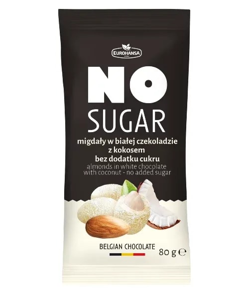 Eurohansa - NO SUGAR Migdały w Białej Czekoladzie z Kokosem Bez Cukru - 80g