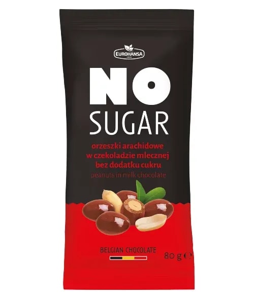 Eurohansa - NO SUGAR Orzeszki Arachidowe w Czekoladzie Mlecznej Bez Cukru - 80g