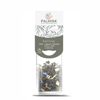 Opakowanie herbaty Earl Grey z linii Palmira, przedstawiające starannie dobrane liście czarnej herbaty z dodatkiem cytrusowych nut. Idealna na relaksujący wieczór, ta herbata jest dostępna w praktycznych porcjach, co ułatwia jej przygotowanie i zapewnia wyjątkowy smak.