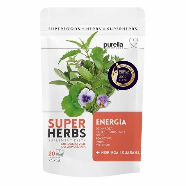 Purella Superfoods Superherbs Mieszanka Ziół do Zaparzania Energia 20 Saszetek