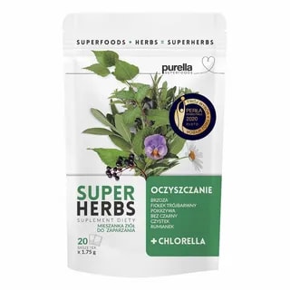Purella Superfoods Superherbs Mieszanka Ziół do Zaparzania Oczyszczanie 20 Saszetek