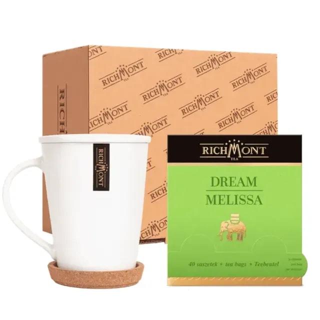 Zestaw zawiera elegancką filiżankę oraz herbatę Dream Melissa w formie 40 saszetek. Idealny do delektowania się aromatycznymi napojami, ten produkt wzbogaci każdą chwilę relaksu i spotkań z bliskimi.