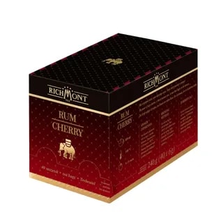 Opakowanie herbaty Rum Cherry, zawierające 40 torebek, idealne dla miłośników aromatycznych naparów. Ten wyjątkowy smak łączy intensywność rumu z delikatną nutą wiśni, tworząc niezapomniane doznania przy każdej filiżance.