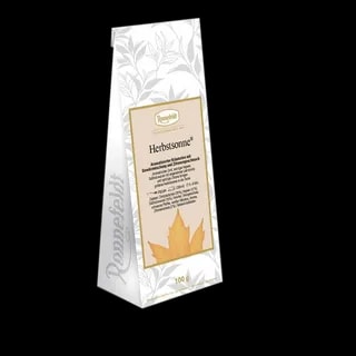 Opakowanie herbaty ziołowej Ronnefeldt Herbstsonne o aromacie przypraw i cytrusów. Herbata w eleganckiej, ozdobnej białej torebce, zawierającej 100 g herbaty ziołowej idealnej na chłodne, jesienne dni.