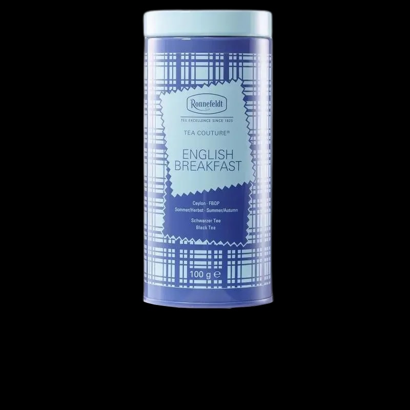 Herbata czarna Ronnefeldt Tea Couture English Breakfast w eleganckiej niebieskiej puszce o pojemności 100 g. Wyrazisty smak idealny do śniadania.