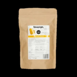 Opakowanie herbaty ziołowej Teapigs Chamomile, 100g, na białym tle. Naturalna, bezkofeinowa herbata z suszonych kwiatów rumianku, zapakowana w ekologiczne opakowanie kraftowe z etykietą opisującą skład i instrukcje parzenia