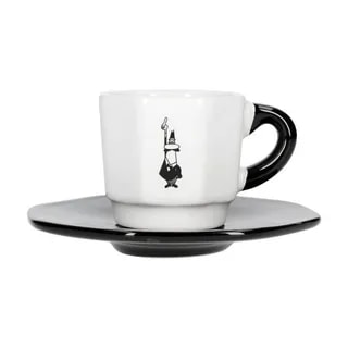 Bialetti - Zestaw 4 filiżanek z podstawką - Czarno-biały