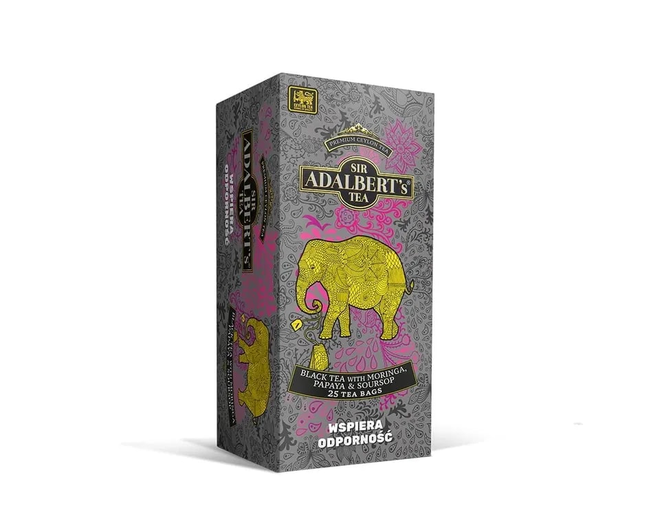 ADALBERT'S BLACK TEA WITH MORINGA, PAPAYA & SOURSOP SASZETKI 25X2G KARTONIK
