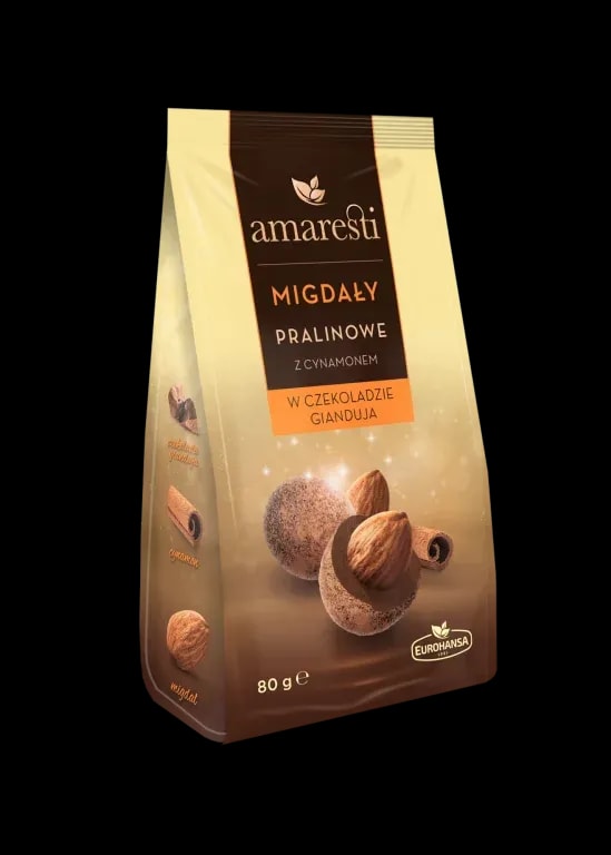 Eurohansa - Amaresti Migdały Pralinowe z Cynamonem w Czekoladzie Gianduja - 80g