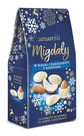 Eurohansa - AMARESTI Migdały w Białej Czekoladzie z Kokosem - Winter Special 80g