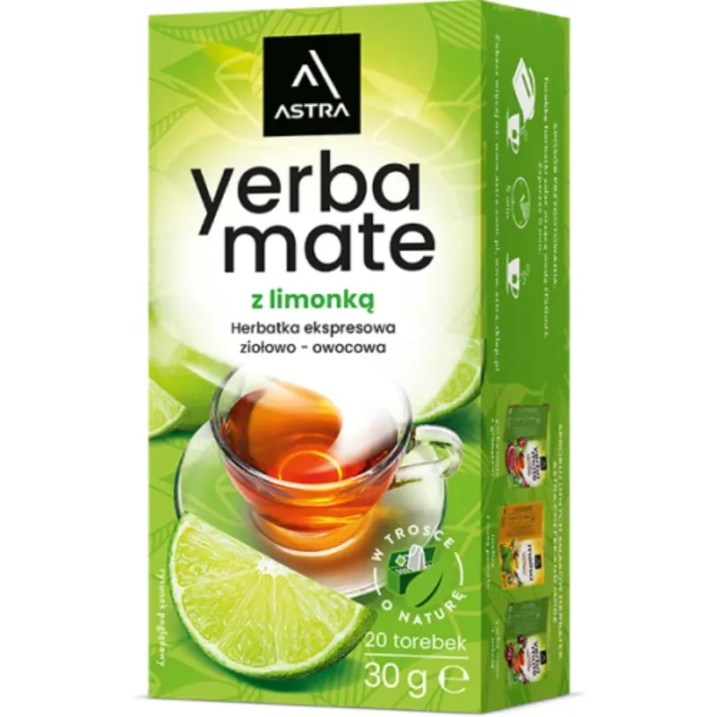 Paczka Yerba Mate z limonką zawiera 20 torebek herbaty, idealnej do szybkiego parzenia. Ekspresowa ziołowo-owocowa mieszanka dostarcza niepowtarzalnych smaków, doskonałych dla miłośników herbaty.