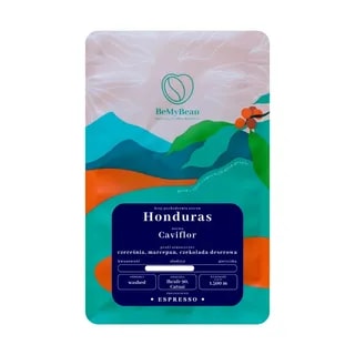 Opakowanie kawy Honduras Caviflor, idealnej do przygotowania espresso, z unikalnym profilem smakowym. Dzięki nutom czereśni, marcepanowi i czekoladzie deserowej, ta kawa z Hondurasu zachwyci każdego miłośnika wyjątkowych aromatów.