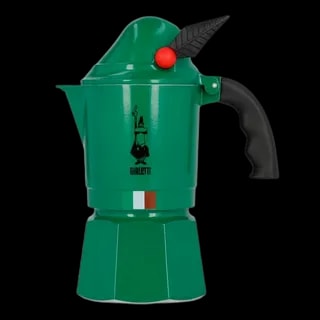 Zielona kawiarka Bialetti Alpina 3tz o pojemności 3 filiżanek, inspirowana stylem Alp. Wykonana z wysokiej jakości aluminium, idealna do przygotowania tradycyjnego włoskiego espresso. Wyposażona w unikalny uchwyt w kształcie pióra i design nawiązujący do włoskiej tradycji. Idealny wybór dla miłośników kawy i estetycznych akcesoriów kuchennych.