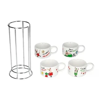 Bialetti Italia - Zestaw 4 filiżanek do cappuccino na stojaku