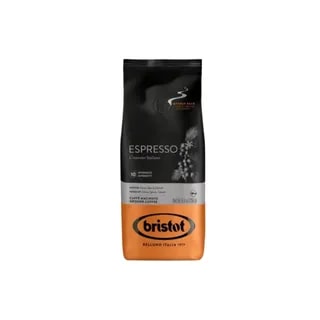 Opakowanie włoskiej kawy mielonej Bristot Espresso, o intensywności 10, zawiera nuty kakao, przypraw i karmelu. Idealna do przygotowania aromatycznego espresso, dostarczająca doskonałe doznania smakowe dla miłośników kawy.