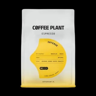 Białe opakowanie kawy ziarnistej Coffee Plant Kenia Nyeri 1 kg z żółtą etykietą, dostępne w sklepie z kawą specialty