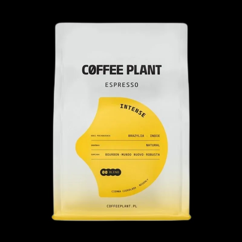 Białe opakowanie kawy ziarnistej Coffee Plant Kenia Nyeri 1 kg z żółtą etykietą, dostępne w sklepie z kawą specialty
