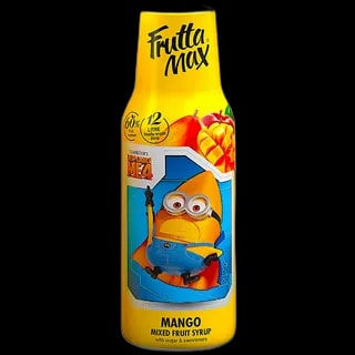 Frutta Max Minions Mango – syrop owocowy o intensywnym smaku mango, zawierający 60% owoców. Przeznaczony do przygotowania 12 litrów napoju, wzbogacony cukrem i słodzikami. Produkt inspirowany filmem "Despicable Me 4", z wizerunkiem Minionka na opakowaniu. Doskonały wybór dla miłośników tropikalnych smaków i owocowych napojów.