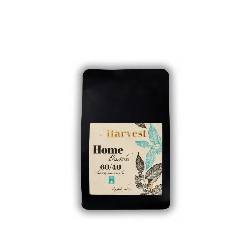 Kawa ziarnista Home Barista 60/40 marki Harvest w eleganckim opakowaniu, idealna do przygotowania wyjątkowych napojów kawowych w domowym zaciszu. Odkryj pełnię smaku tej mieszanki, łącząc aromatyczne nuty, które zachwycą każdego miłośnika kawy.