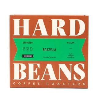 Opakowanie kawy Brazylijskiej od Hard Beans, idealnej do espresso, z nutami nugatu, czekolady i suszonej figi. Ta wysokiej jakości kawa single origin z Campo Das Vertentes zapewnia wyjątkowe doznania smakowe, które zadowolą każdego miłośnika kawy.